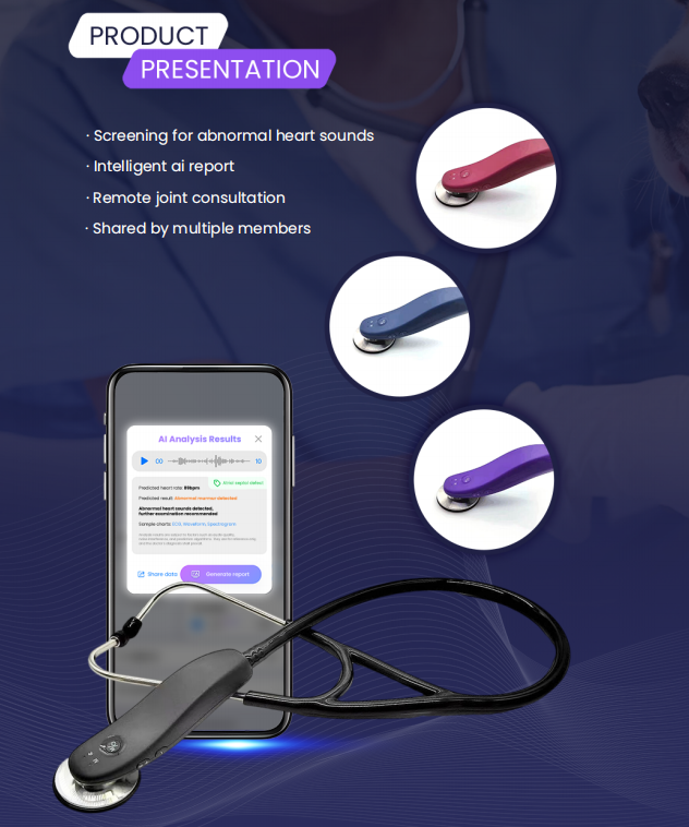 CP-001 Smart AI Stethoscope with mobile AI report and available colors