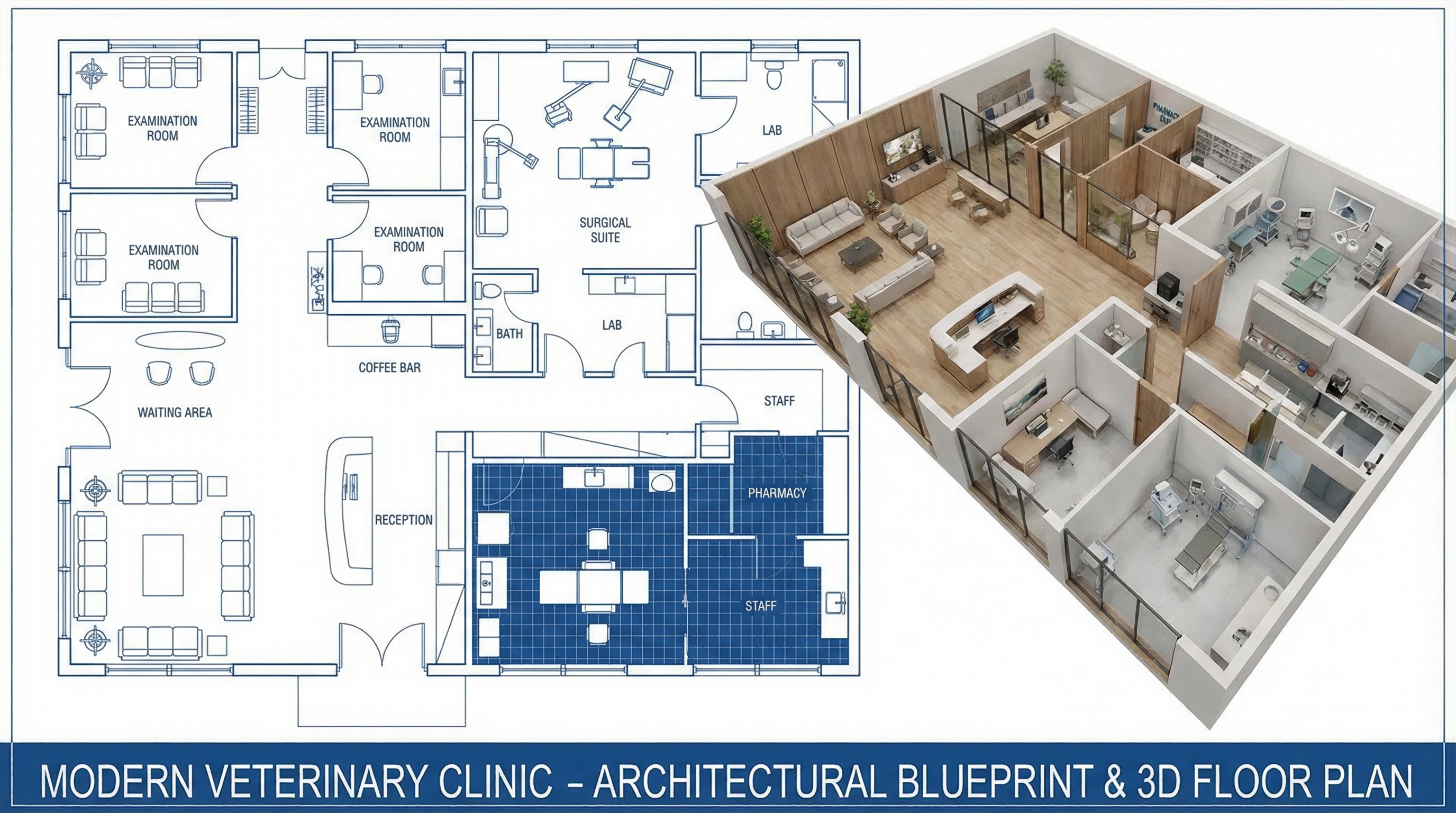 Veterinary clinic equipment and room layout plan